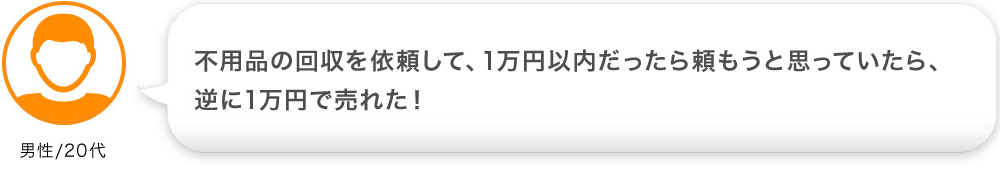 不用品の回収を依頼して、1万円以内だったら頼もうと思っていたら、逆に1万円で売れた！